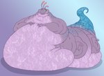 anthro belly big_belly blue_body blue_scales green_eyes hand_on_belly huge_belly hyper hyper_belly looking_back male morbidly_obese morbidly_obese_anthro morbidly_obese_male multi_arm multi_leg multi_limb obese obese_anthro obese_male overweight overweight_anthro overweight_male purple_body purple_scales scales solo darksidesf disney monsters_inc pixar randall_boggs chameleon lizard monster reptile scalie hi_res