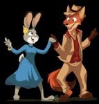 anthro barefoot bracelet buckteeth clothed clothing countershading dress duo eye_contact fedora feet female hat headgear headwear jewelry long_ears looking_at_another male smile suit teeth artisan-garden disney zootopia judy_hopps nick_wilde canid canine fox lagomorph leporid mammal rabbit red_fox true_fox alpha_channel