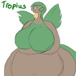 arm_under_breasts belly big_belly breasts featureless_breasts female smile solo wide_hips randommanelnorse third-party_edit game_freak nintendo pokemon generation_3_pokemon pokemon_(species) tropius 1:1 color_edit colored hi_res