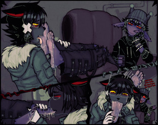 5_toes anthro barefoot bodily_fluids claws clothing coat countershade_feet countershading dialogue dominant dominant_male eyebrow_piercing eyewear facial_piercing feet femboy foot_fetish foot_in_mouth foot_suck glasses hoodie humanoid_feet male male/male piercing plantigrade saliva_on_foot soles submissive submissive_male sucking sweat sweaty_feet tears text toe_claws toe_in_mouth toe_suck toes topwear dondon don_(dondon) kiru_(kinneru) domestic_cat felid feline felis mammal 2025 comic english_text