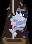 anthro clothing dancing grinning_at_viewer looking_at_viewer looking_pleasured male male/male pole pole_dancing red_clothing red_underwear seducing_viewer speedo stripper_pole swimwear teasing teasing_viewer underwear wildside_45 bluey_(series) stripe_heeler