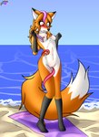 5_fingers anthro areola beach beach_towel black_body black_fur black_nose blue_eyes blush breasts cheek_tuft clenched_teeth embarrassed facial_tuft feet female fingers fluffy fluffy_tail fur genitals hair heterochromia imminent_sex long_hair looking_down medium_breasts nails nipples nude orange_body orange_fur orange_hair outside pussy red_eyes sand sea seaside shoreline simple_background sky solo standing tail teeth tentacles toes towel tuft water wavy_hair white_body white_fur newzorra foxyverse amber_(mancoin) canid canine fox mammal red_fox true_fox absurd_res digital_media_(artwork) hi_res