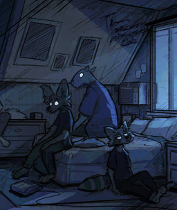 air_conditioner alarm_clock anthro barefoot bed bed_sheet bedding bedroom biped bottomwear cabinet cassette_player cheek_tuft clock clothed clothing detailed_background drawer eyebrows faceless_character facial_markings facial_tuft feet fully_clothed furniture group half-closed_eyes head_markings head_tuft inside male markings mask_(marking) narrowed_eyes o_o on_bed on_ground pants pillow plantigrade pointy_ears prick_ears ring_(marking) ringed_tail shadow shirt sitting striped_markings striped_tail stripes t-shirt tail tail_markings topwear trio_focus tuft white_eyes window jacato canid capybara caviid mammal procyonid raccoon rodent 2021 cool_colors dark_theme digital_drawing_(artwork) digital_media_(artwork) hi_res