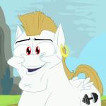 blonde_hair cutie_mark ear_piercing feathered_wings feathers feral hair male open_mouth piercing red_eyes sky solo white_body white_feathers wings anontheanon friendship_is_magic hasbro my_little_pony mythology bulk_biceps_(mlp) equid equine mammal mythological_creature mythological_equine pegasus 1:1 2017 animated hi_res meme short_playtime