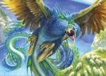 ambiguous_gender beak blue_body blue_fur claws cliff feathered_wings feathers feet feral flying fur high-angle_view long_tail looking_at_viewer macro open_mouth outside solo tail talons toes wings matt_stewart european_mythology hasbro magic:_the_gathering mythology wizards_of_the_coast avian bovid caprine cockatrice domestic_sheep mammal mythological_avian mythological_creature mythological_scalie scalie sheep official_art