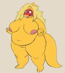 alphys anthro areola barefoot belly big_belly big_breasts blonde_hair blush bodily_fluids breasts buckteeth clitoris cobalt_bloatad deep_navel embarrassed eyewear feet female front_view genitals glasses hair hi_res huge_breasts lizard looking_aside looking_away navel nervous nervous_smile nipples non-mammal_breasts non-mammal_nipples nude obese obese_anthro obese_female open_mouth open_smile overweight overweight_anthro overweight_female pussy reptile scales scalie simple_background smile solo standing sweat teeth thick_thighs three-quarter_view tongue undertale undertale_(series) wavy_mouth wide_hips yellow_body yellow_scales