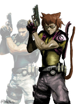 anthro brown_body brown_fur brown_hair clothing cosplay crossgender crossover_cosplay female ftm_crossgender fur glitch gloves hair handwear holding_object holding_weapon male muscular stare triceps weapon betho capcom gameoverse glitch_productions resident_evil chris_redfield kit_bodega felid feline mammal 3:4 crossover hi_res meme reference_image