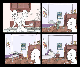 ambiguous_gender anime_figure ball baseball_(ball) baseball_bat bat_(object) bed bedding bedroom bikini bikini_bottom bikini_top blanket book bottomwear breaking_and_entering briefs cabinet calendar chips_(food) clothing cowering detailed_background dragon_dildo dresser duo figurine floor food footwear furniture green_body hiding kitchen lamp loincloth male mattress messy_room multi-word_onomatopoeia onomatopoeia paper pencil_(object) pillow plushie poster rummaging sink socks sound_effects swimwear teddy_bear text tile tile_floor toony two-piece_swimsuit under_blanket underwear white_body wood wood_floor writing_utensil happy_harvey filly_anon human humanoid inanimate_object kobold mammal scalie hi_res