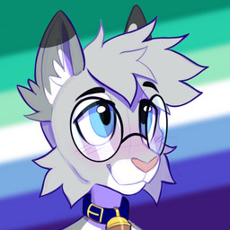 anthro bell bell_collar blue_collar blue_eyes blush collar dipstick_ears ear_markings eyewear femboy fur glasses gold_bell grey_body hair lgbt_pride male markings multicolored_ears pink_nose pride pride_color_background pride_colors round_glasses simple_background smile solo spots spotted_markings vincian_pride_colors heresvix lgbt_pride_month nixuelle domestic_cat egyptian_mau felid feline felis mammal 2026 digital_media_(artwork) hi_res
