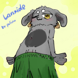 4_fingers anthro belly black_belly bottomwear clothed clothing curved_horn fingers fur genitals grey_body grey_fur hair horn long_ears looking_down male navel nipples one_eye_closed partially_exposed_penis penis simple_background solo topless topless_anthro topless_male yellow_eyes young young_anthro young_male pafusu bolgogi bovid caprine goat mammal 1:1 digital_media_(artwork) hi_res