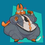 1:1 absurd_res anthro belly big_belly burger bursting_out_of_clothing canid canine catboyz cheese clothed clothing dairy_products diane_foxington digital_media_(artwork) dreamworks eyebrow_piercing eyewear facial_piercing female food fox fur gesture glasses hand_gesture hi_res huge_belly ill_fitting_clothing lettuce looking_at_viewer mammal meat morbidly_obese morbidly_obese_anthro morbidly_obese_female obese obese_anthro obese_female open_mouth orange_body orange_fur overweight overweight_anthro overweight_female piercing plant pointing pointing_at_viewer simple_background solo suit tail text the_bad_guys thick_thighs tight_clothing topwear true_fox vegetable