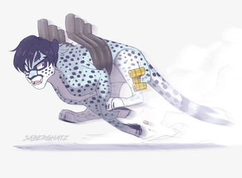 alternate_species blue_body blue_fur blue_hair blue_spots facial_markings feral feral_with_hair feralized freckles fur hair head_markings markings solo spots sprinting white_body white_fur saberghatz my_hero_academia tenya_ida cheetah felid feline mammal 2022