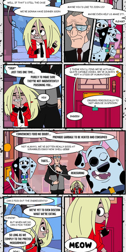 black_spots dialogue duo female feral fur gesture hand_gesture male speech_bubble spots text thumbs_up white_body white_fur redundantmodule 101_dalmatian_street 101_dalmatians disney alfred_bright delilah_(101_dalmatians) doug_(101_dalmatians) hunter_de_vil canid canine canis dalmatian domestic_dog human mammal absurd_res comic english_text hi_res