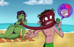 beach bikini breasts clothing detailed_background duo female green_body green_skin hand_on_hip hat headgear headwear long_tongue male outside sand sea seaside seductive sky swimwear tongue two-piece_swimsuit water wide_hips grimphantom ben_10 cartoon_network attea ben_tennyson ester_(ben_10) alien amphibian amphibian_humanoid animal_humanoid frog_humanoid human humanoid hybrid incursean kraaho mammal absurd_res hi_res