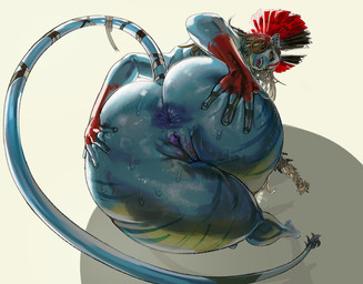 anus bent_over big_butt black_hair blue_body blue_skin bodily_fluids bodypaint butt curvy_figure ear_piercing ear_ring female genital_fluids hair headdress hoop_ear_ring huge_butt looking_at_viewer looking_back looking_back_at_viewer piercing presenting presenting_hindquarters ring_piercing solo spread_butt spreading sweat sweaty_butt tail teeth tongue tribal vaginal_fluids alamander james_cameron's_avatar varang_(avatar) alien alien_humanoid humanoid na'vi absurd_res hi_res