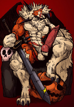 abs accessory amber_eyes animal_genitalia animal_penis anthro aroused athletic athletic_male ball_bulge balls barazoku bat_wings belt biceps big_balls big_muscles big_pecs big_penis biped black_markings blood bodily_fluids body_hair bottomwear bulge canine_genitalia canine_penis chair chest_fur chest_hair chest_tuft claw_fingers claws clothed clothing detailed_bulge dipstick_ears ear_markings ear_piercing erection facial_markings fingers first_person_view fluffy fluffy_chest fluffy_tail food for_a_head front_view fruit fur furniture genital_fluids genitals glans grin hair head_markings holidays huge_balls huge_penis humanoid_hands jack-o'-lantern jewelry jockstrap knot_(anatomy) knotting leaking long_tongue looking_at_viewer looking_down low-angle_view male male_anthro manly markings melee_weapon membrane_(anatomy) membranous_wings moon multicolored_body multicolored_ears multicolored_fur multicolored_hair muscular muscular_anthro muscular_male muscular_thighs naughty_face navel neck_tuft nervous nervous_sweat nipples nude open_mouth orange_background orange_body orange_fur pants pecs penis piercing plant pose pumpkin pumpkin_head quads red_background saliva scar sharp_teeth simple_background sitting skull_throne smile snout solo spiky_fur spiky_hair sweat sword tail tan_background tan_body teeth tenting thick_arms thick_penis thick_thighs throne tight_clothing tongue tongue_out topless torn_bottomwear torn_clothing torn_pants triceps tuft two_tone_body two_tone_fur underwear vein veiny_penis weapon white_body white_fur white_hair wings yellow_body yellow_eyes yellow_fur jwbash epic_games fortnite game_freak halloween mythology nintendo pokemon kyoto_rex lycan_west_(fortnite) canid canine dusk_lycanroc generation_7_pokemon lycanroc mammal mythological_canine mythological_creature object_head pokemon_(species) werecanid werecanine werecreature werewolf 2025 absurd_res digital_media_(artwork) hatching_(art) hi_res shaded