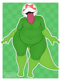 anthro belly big_belly green_body male nude obese obese_anthro obese_male open_mouth overweight overweight_anthro overweight_male plant simple_background smile solo spots spotted_head tail text tongue tongue_out uvula timidwithapen mario_bros nintendo fan_character elemental_creature elemental_humanoid flora_fauna humanoid piranha_plant plant_humanoid 3:4 digital_media_(artwork) hi_res url