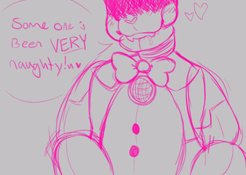 anthro bite biting_lip biting_own_lip blush bodily_fluids bow_tie button_(fastener) dialogue drooling heart_symbol machine male saliva self_bite solo speaker speech_bubble talking_to_viewer text candyxxxcorpse five_nights_at_freddy's scottgames sister_location funtime_freddy_(fnafsl) animatronic bear mammal robot ursine 2020 digital_media_(artwork) english_text hi_res sketch