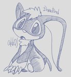 ambiguous_gender claws hair long_ears looking_at_viewer open_mouth semi-anthro short_tail sitting solo tail text akicanis disney lilo_and_stitch stitch! dark_end_(stitch!) alien experiment_(lilo_and_stitch) 2020 blue_and_grey character_name digital_drawing_(artwork) digital_media_(artwork) english_text monochrome signature sketch