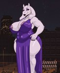 absurd_res anthro areola areola_slip belly big_areola big_breasts black_lips black_lipstick boss_monster_(undertale) bovid breasts building caprine city clothed clothing curvy_figure dress ear_piercing ear_ring female fur goat hands_on_hips hi_res hoop_ear_ring horn huge_breasts l3nkart lips lipstick long_ears looking_at_viewer makeup mammal piercing purple_clothing purple_dress ring_piercing skyscraper slightly_chubby slightly_chubby_anthro slightly_chubby_female solo thick_thighs toriel undertale_(series) voluptuous voluptuous_anthro voluptuous_female white_body white_fur wide_hips