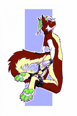anthro bdsm black_leather bondage bound brown_body brown_fur butt chain claws cuff_(restraint) cuffs_(clothing) feet fluffy fluffy_tail foot_fetish freckles fur green_pawpads green_paws hands_behind_back harness leather leather_harness male metal_chain pawpads restraints rope solo submissive submissive_male tail tail_restraint toe_claws wrist_cuffs alek_zender canid canine canis domestic_dog husky mammal nordic_sled_dog spitz cel_shading hi_res shaded