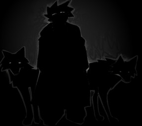 ambiguous_feral ambiguous_gender ambiguous_human clothing coat dot_eyes feral group hair silhouette simple_eyes spiky_hair topwear trio guncht canid canine canis human mammal wolf dark_theme greyscale monochrome