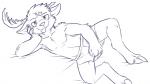 2_toes antlers armpit_hair body_hair boxers_(clothing) clothing covering covering_crotch covering_self feet horn looking_at_viewer lying male solo suggestive teasing toes tongue tongue_out underwear naoren nerdy_reindeer deer mammal new_world_deer reindeer 16:9 monochrome widescreen