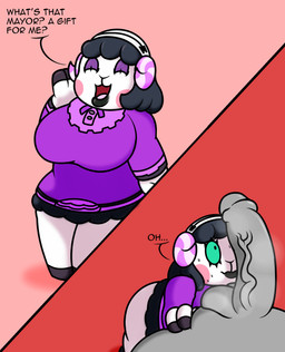 anthro asking asking_another asking_what big_breasts breasts dialogue duo faceless_character faceless_male female genitals huge_breasts looking_at_genitalia looking_at_penis male male/female musk partial_speech_bubble penis penis_awe question questioning_tone shocked solo_focus talking_to_another text worried mr.under animal_crossing nintendo muffy_(animal_crossing) bovid caprine mammal sheep english_text hi_res