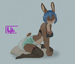 ageplay anthro bangs bite biting_lip blue_hair blush breasts brown_body brown_fur buckteeth clothing diaper eyes_closed feces female fur grinding hair infantilism leaning leaning_forward legwear lingerie long_ears looking_pleasured masturbation navel pillow pillow_humping pooping roleplay scut_tail sex_toy short_hair short_tail simple_background sitting soiled_diaper soiling soiling_diaper solo stockings straining tail teeth thigh_highs translucent translucent_clothing unclean_diaper used_diaper vibrator wob lagomorph leporid mammal rabbit signature