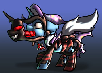 ambiguous_gender bdsm bondage bound cock_gag dildo dildo_fellatio drone duo female feral gag gradient_background horn intersex intersex/female jewelry oral oral_penetration pendant penetration sex_toy sex_toy_fellatio simple_background solo krano_network friendship_is_magic hasbro my_little_pony mythology trixie_(mlp) animate_inanimate equid equine horse living_clothing living_latex mammal mythological_creature mythological_equine pony unicorn hi_res