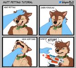 anthro canid canine canis collar comic dart_gun daww disembodied_hand domestic_dog duo english_text hasbro head_pat hi_res humor male mammal mutt_(wagnermutt) nerf_(toy) nerf_blaster petting rubbing_cheek scratching_neck solo_focus text tongue tongue_out toy toy_gun wagnermutt