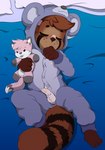 anthro balls biped brown_body brown_fur clothing eyes_closed foreskin fur genitals humanoid_genitalia humanoid_penis kigurumi male onesie penis plushie shota sleeping solo sucking tail thumb_suck young young_anthro young_male khaimera vance_(zephyrnok) mammal procyonid raccoon absurd_res hi_res