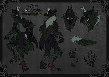 anthro belt bone bone_mask claws clothing confusion disembodied_head disembodied_tail feathers fluffy footprint hand_print looking_at_another looking_at_viewer male mask necktie proboscis_(anatomy) serious shirt skull skull_mask solo tongue tongue_out topwear white_eyes wings w.75.w w.75.w_(character) arthropod avian bird corvid corvus_(genus) crow hybrid insect lepidopteran moth oscine passerine absurd_res hi_res model_sheet
