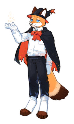 anthro black_bottomwear black_cape black_clothing black_hat black_headwear black_nose black_pants blue_eyes bottomwear brown_body brown_fur brown_tail cape cheek_tuft closed_smile clothed clothing countershading digitigrade facial_tuft front_view fur glistening glistening_nose gloves handwear hat headgear headwear looking_at_viewer male mouth_closed narrowed_eyes orange_body orange_fur orange_tail pants red_cape red_clothing red_hat red_headwear simple_background smile solo sparkles standing tail tuft unsigned white_background white_body white_clothing white_fur white_gloves white_handwear asnnonaka canid canine fox mammal 3:5 full-length_portrait hi_res portrait