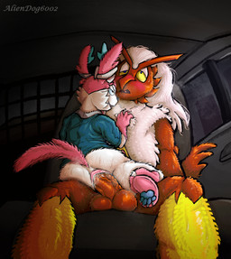 anal anthro anus balls bodily_fluids breath butt car chest_tuft duo eye_roll feathers genital_fluids genitals grabbing_chest grabbing_chest_tuff male male/male malicious neck_tuft panting paws penis precum sex sex_in_car smile sweat tuft vehicle aliendog6002 movieunleashers nintendo pokemon starters_(movieunleashers) blaziken_(starters) dr._sylveon blaziken eeveelution generation_3_pokemon generation_6_pokemon pokemon_(species) sylveon hi_res