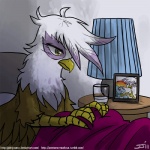 1:1 2011 avian beak bed bed_head brown_body brown_feathers brown_fur equid equine feathered_wings feathers female feral friendship_is_magic fur furniture gilda_(mlp) glass gryphon hasbro john_joseco mammal my_little_pony mythological_avian mythological_creature mythological_equine mythology pegasus photo purple_body purple_feathers rainbow_dash_(mlp) sad solo text url watermark white_body white_feathers white_fur wings