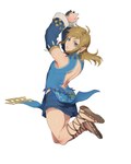 blonde_hair clothed clothing crossdressing femboy footwear hair humanoid_pointy_ears light_body light_skin long_hair male not_furry sandals shoes simple_background solo foxvulpine nintendo tears_of_the_kingdom the_legend_of_zelda link elf humanoid hylian 4:5 hi_res