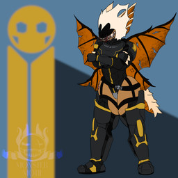anthro armor belt blood bodily_fluids bone_frill codpiece eyeless fangs female frill_(anatomy) muscular muscular_female notched_wings solo teeth wings monstermotif helldivers molly_(monstermotif) arthropod stalker_(helldivers) terminid 1:1 hi_res