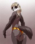 anthro breasts butt clothed clothing female fur hair looking_at_viewer looking_back muscular muscular_anthro muscular_female purple_eyes rear_view side_boob solo swimwear tasteful topless mykegreywolf liz_(mykegreywolf) badger mammal mustelid musteline digital_media_(artwork) hi_res