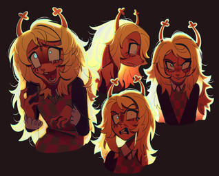 anthro antlers backlighting black_background blonde_hair blue_eyes bodily_fluids buckteeth clothed clothed_anthro clothed_female clothing constricted_pupils crazy_eyes eyelashes female hair horn light long_hair multiple_expressions pupils simple_background small_pupils snowgrave solo tears teeth aly_kame deltarune undertale_(series) noelle_holiday deer mammal new_world_deer reindeer 2026 digital_drawing_(artwork) digital_media_(artwork) english_description hi_res lighting
