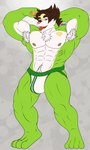 big_bulge big_chest big_muscles brown_hair bulge clothing hair jockstrap male muscular nipples shield solo tattoo underwear nintendo pokemon marcelo_solava chesnaught generation_6_pokemon pokemon_(species) absurd_res hi_res