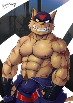 abs anthro biceps bodily_fluids body_hair brown_nose bulge clothed clothing fingerless_gloves fur gloves grin handwear happy_trail looking_at_viewer male mask muscular muscular_anthro muscular_male navel nipples partially_clothed pecs sharp_teeth smile solo stripes sweat tan_body tan_fur teeth whiskers kenzofong hanna-barbera swat_kats chance_furlong felid feline mammal hi_res signature source_request
