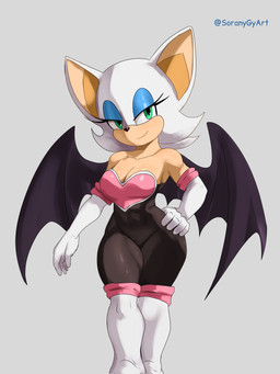 anthro armwear bodysuit boots breasts clothed clothing elbow_gloves eyelashes eyeshadow female footwear fur gloves hair half-closed_eyes handwear looking_at_viewer makeup membrane_(anatomy) membranous_wings narrowed_eyes shoes simple_background skinsuit smile solo standing tight_clothing wings soranygyart sega sonic_the_hedgehog_(series) rouge_the_bat bat mammal 3:4 digital_media_(artwork) hi_res