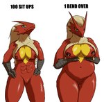 abs anthro areola before_and_after belly big_breasts black_areola black_body black_nipples black_scales blonde_hair blue_eyes bodily_fluids breasts casual_nudity claws closed_smile eyelashes female finger_claws fingers front_view fur genitals hair hand_on_belly hands_on_hips happy innie_pussy lactating long_hair looking_at_viewer mouth_closed muscular muscular_anthro muscular_female navel nipples nude pokemorph pregnant pregnant_anthro pregnant_female pupils pussy red_areola red_body red_fur red_nipples scales scuted_arms scutes simple_background smile snout solo tan_body tan_fur text thick_thighs weight_gain white_background yellow_body yellow_fur yellow_sclera lizardanon nintendo pokemon blaziken generation_3_pokemon pokemon_(species) 2025 cel_shading digital_media_(artwork) english_text hi_res shaded