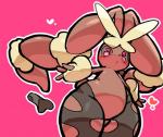 ambiguous_gender anthro blush brown_body brown_fur fur heart_symbol looking_at_viewer pink_background simple_background solo wakasumire nintendo pokemon generation_6_pokemon lagomorph mammal mega_evolution mega_lopunny pokemon_(species)