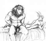 antelope anthro balls bed black_and_white bovid butt cellphone duo electronics eyes_closed felid flaccid furniture gazelle genitals hladilnik horn lion lying male male/male mammal monochrome muscular muscular_male nude on_bed on_front pantherine penis phone predator/prey pubes sitting slim