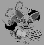 anthro breasts exposed_breasts eyeshadow female flashing flashing_breasts flying makeup nipples solo text wings gametimeasia sega sonic_the_hedgehog_(series) rouge_the_bat bat mammal 2022 absurd_res english_text greyscale hi_res monochrome