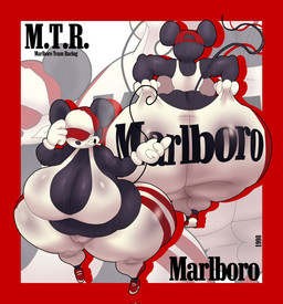 anthro big_breasts big_butt black_body bottomwear breasts butt cigarette cigarette_in_mouth clothing female hat headgear headwear huge_breasts huge_butt object_in_mouth overweight overweight_female pants shirt solo text thick_thighs topwear crowundeadcat disney minnie_mouse mammal mouse murid murine rodent english_text hi_res