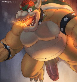 3_toes anthro armband balls barazoku barefoot belly biceps big_belly big_muscles big_pecs big_penis bracelet breath_powers claws collar collar_only elemental_manipulation erection eyebrows feet fire fire_breathing fire_manipulation genitals grey_background hair high-angle_view horn huge_muscles huge_pecs humanoid_genitalia humanoid_penis jewelry looking_at_viewer male musclegut muscular muscular_anthro muscular_male navel nipples non-mammal_balls non-mammal_nipples nude open_mouth open_smile pecs penis shell simple_background smile solo spiked_armband spiked_bracelet spiked_collar spiked_shell spikes spikes_(anatomy) standing teeth thick_penis toe_claws toes tongue vein mrkeypoo mario_bros nintendo bowser koopa scalie 2022 dated hi_res signature