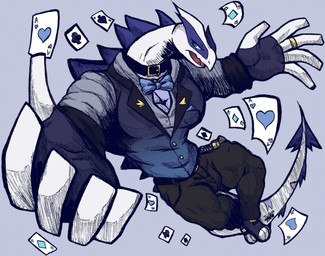 abs anthro barazoku biceps big_muscles big_pecs blue_body card clothing collar first_person_view gloves handwear looking_at_viewer male multicolored_body muscular muscular_anthro muscular_arms muscular_male navel pecs simple_background solo suit tail two_tone_body white_background white_body wings jwbash mythology nintendo pokemon generation_2_pokemon legendary_pokemon lugia mythological_creature pokemon_(species) absurd_res digital_media_(artwork) hatching_(art) hi_res shaded sketch watermark